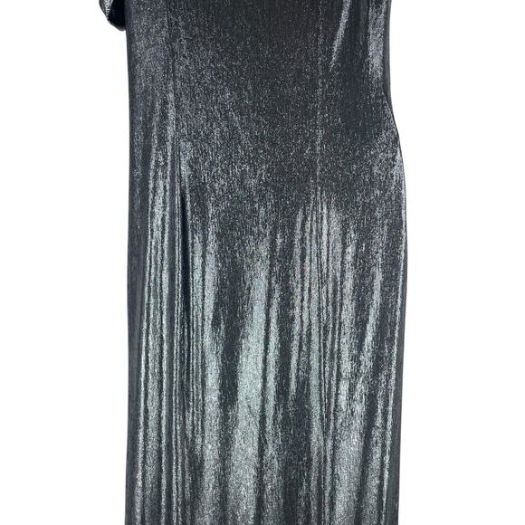 Tadashi Shoji Copley Shoulder Drape Lame Gown Silver Steel Size XL - Picture 11 of 13